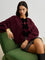 Cardigan burgundy with black velvet bows front view