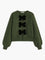 Cardigan green with black velvet bows front view plain background