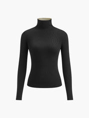 Knitted turtleneck sweater black front view