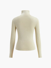 Knitted turtleneck sweater white front view