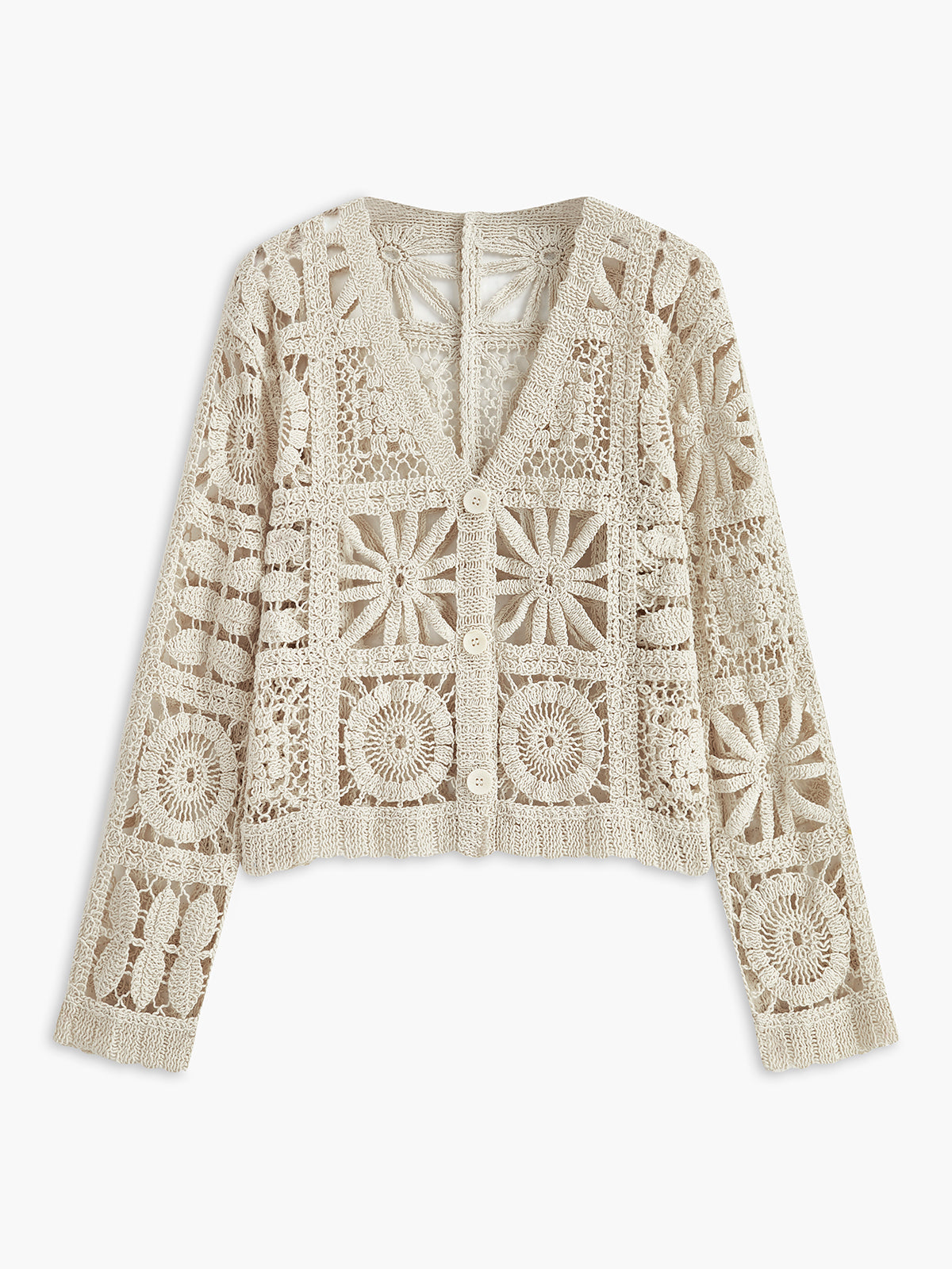 Cream crochet cardigan front view