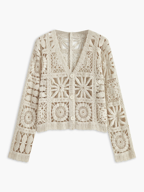 Cream crochet cardigan front view