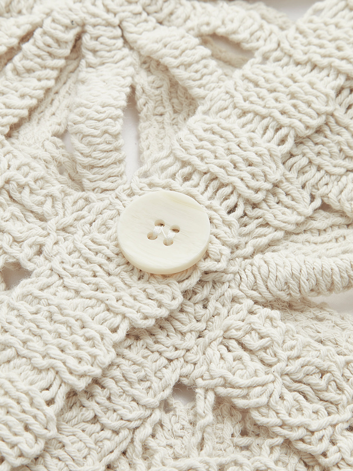 Cream crochet cardigan button detail close-up