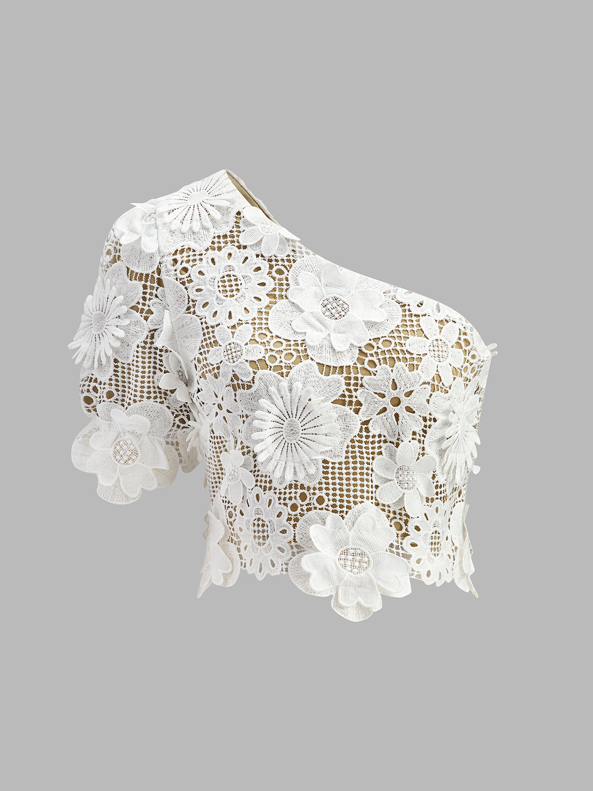 White lace crop top side view