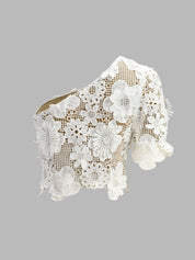 White lace crop top back view