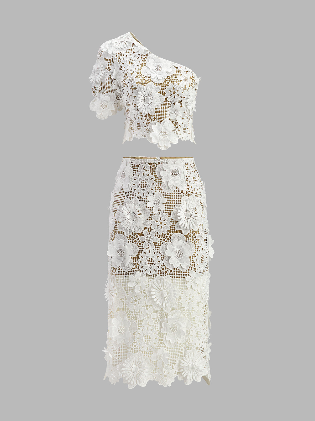 White lace crop top and skirt set front view