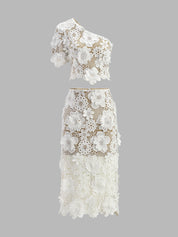 White lace crop top and skirt set front view