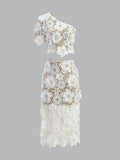 White lace crop top and skirt set front view