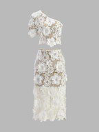 White lace crop top and skirt set front view