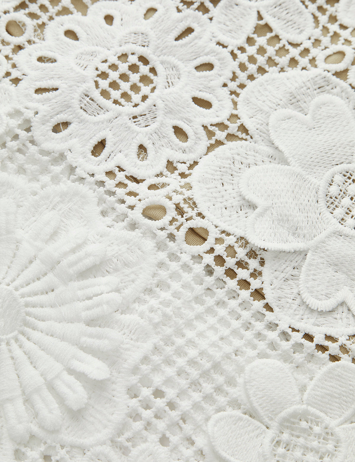 Close-up of white lace floral details