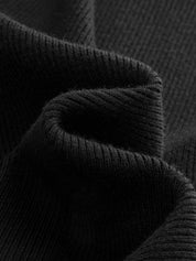 Black ribbed sleeveless top with sheer panel close-up back neck detail