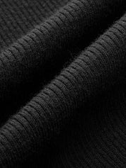Black ribbed sleeveless top with sheer panel close-up front neck detail