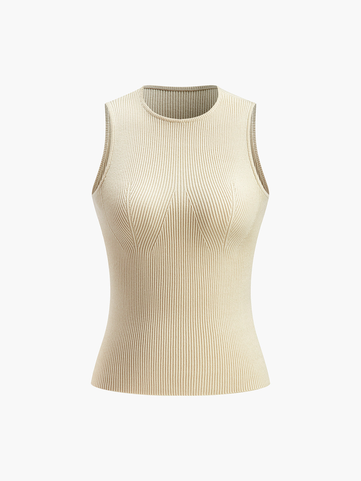 Slim fit tanktop beige ribstructuur front view