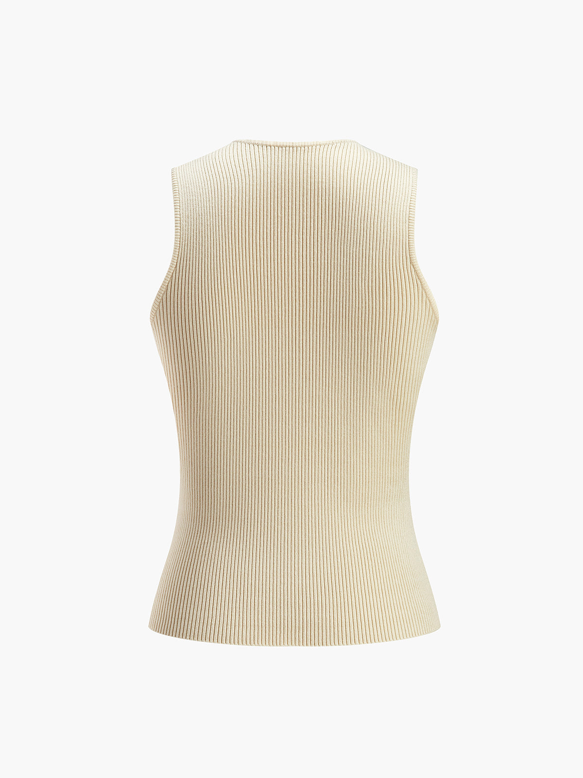 Cream ribbed knit sleeveless top back view isolated