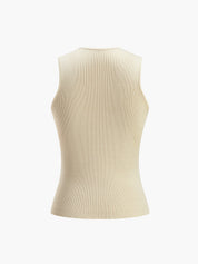Cream ribbed knit sleeveless top back view isolated