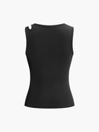 Black tank top with asymmetrical neckline back view