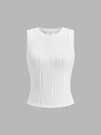 White ribbed sleeveless top front view isolated on gray background
