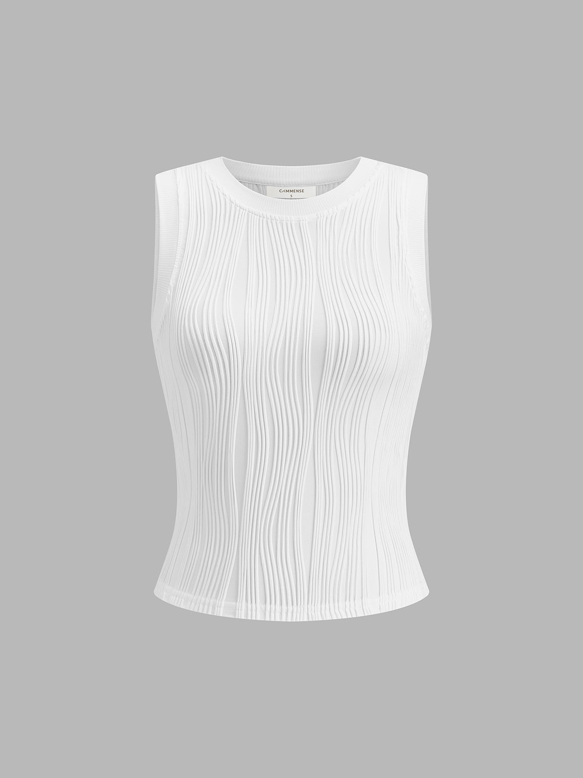 White ribbed sleeveless top front view isolated on gray background