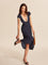 Midi dress navy blue with white polka dots and lace front view