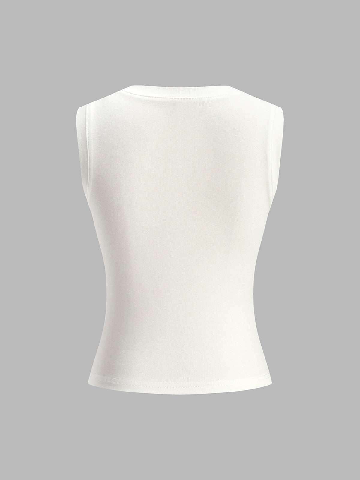 White sleeveless mock-neck top back view isolated