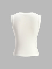 White sleeveless mock-neck top back view isolated