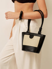 Vienne Lichte tote bag van riet en vegan leer