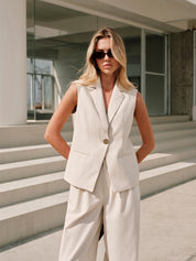 Linnen mouwloos vest wit front view