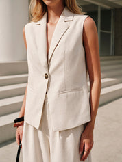 Linnen mouwloos vest beige front view