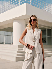 Linnen katoenen mouwloos vest wit dames front view