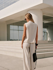 Linnen katoenen mouwloos vest wit achterzijde