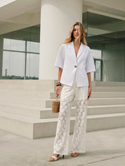 White lace pantsuit with blazer side view