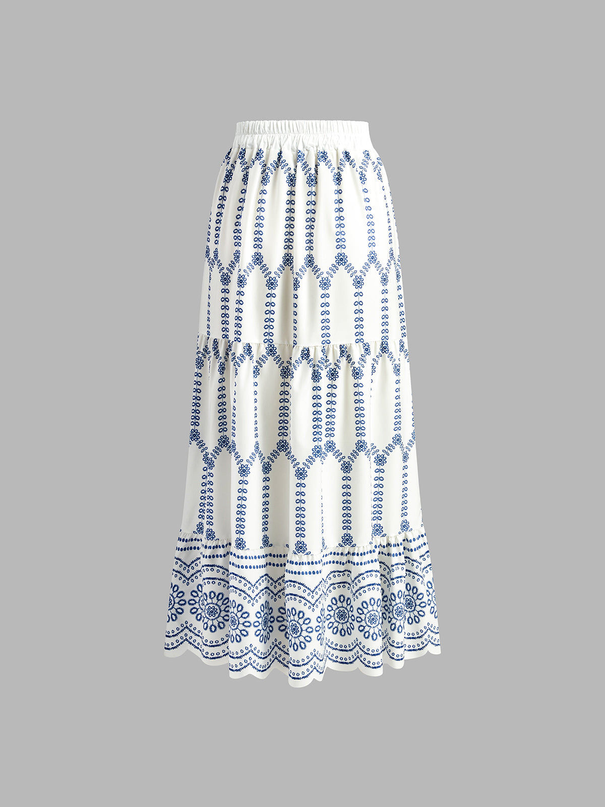 Skirt white with blue floral embroidery side view