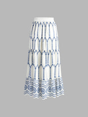 Skirt white with blue floral embroidery side view