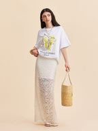 Maxi rok met kantdetail en semi-transparante laag, zijprofiel