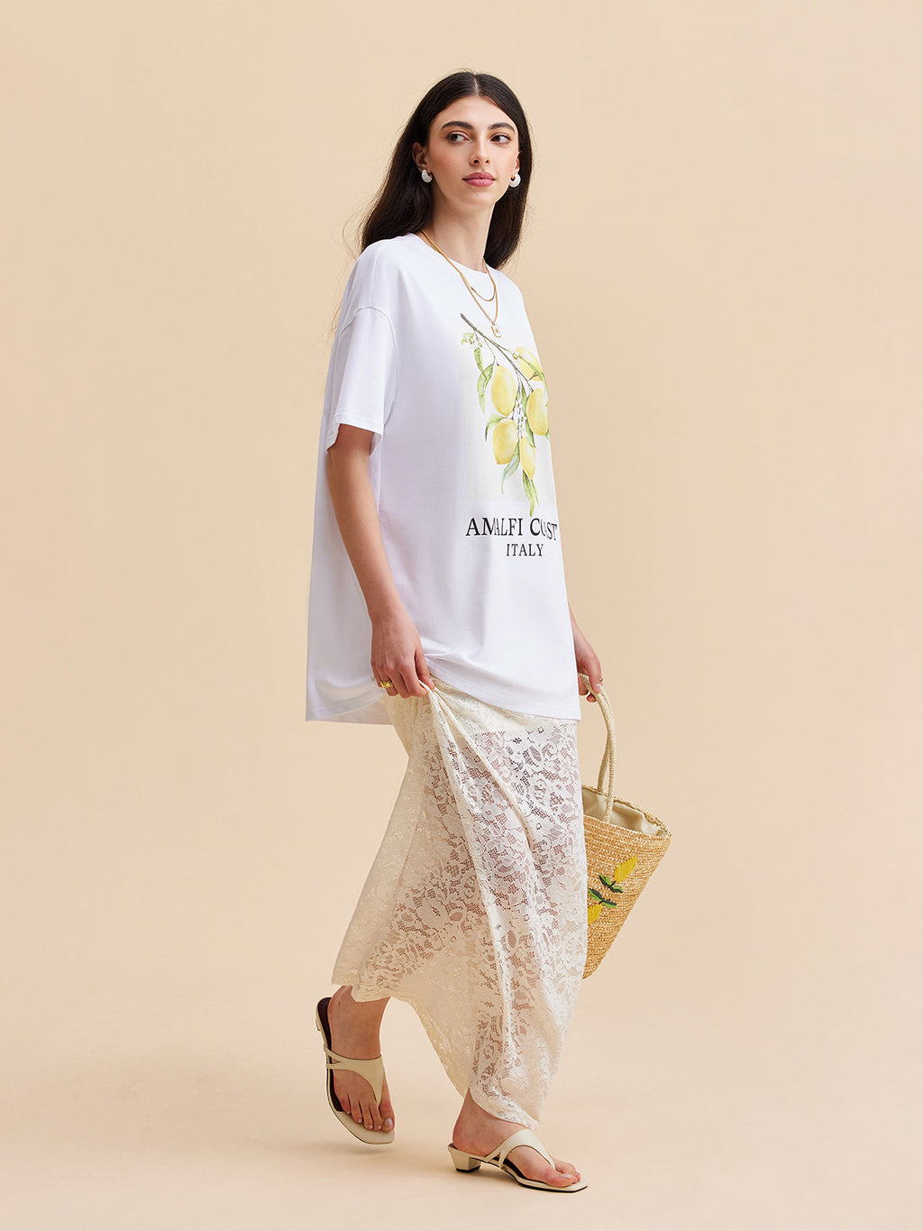Maxi rok semi-transparant met kanten detail, dames model