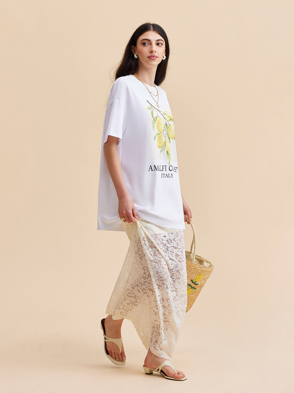 Maxi rok semi-transparant met kanten detail, dames model