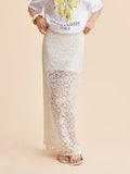 Maxi rok wit kant semi-transparant front view