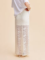 Maxi rok wit kant elegante dameszijde detail shot