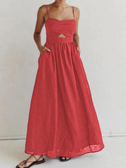 Red maxi dress with cutout detail front view