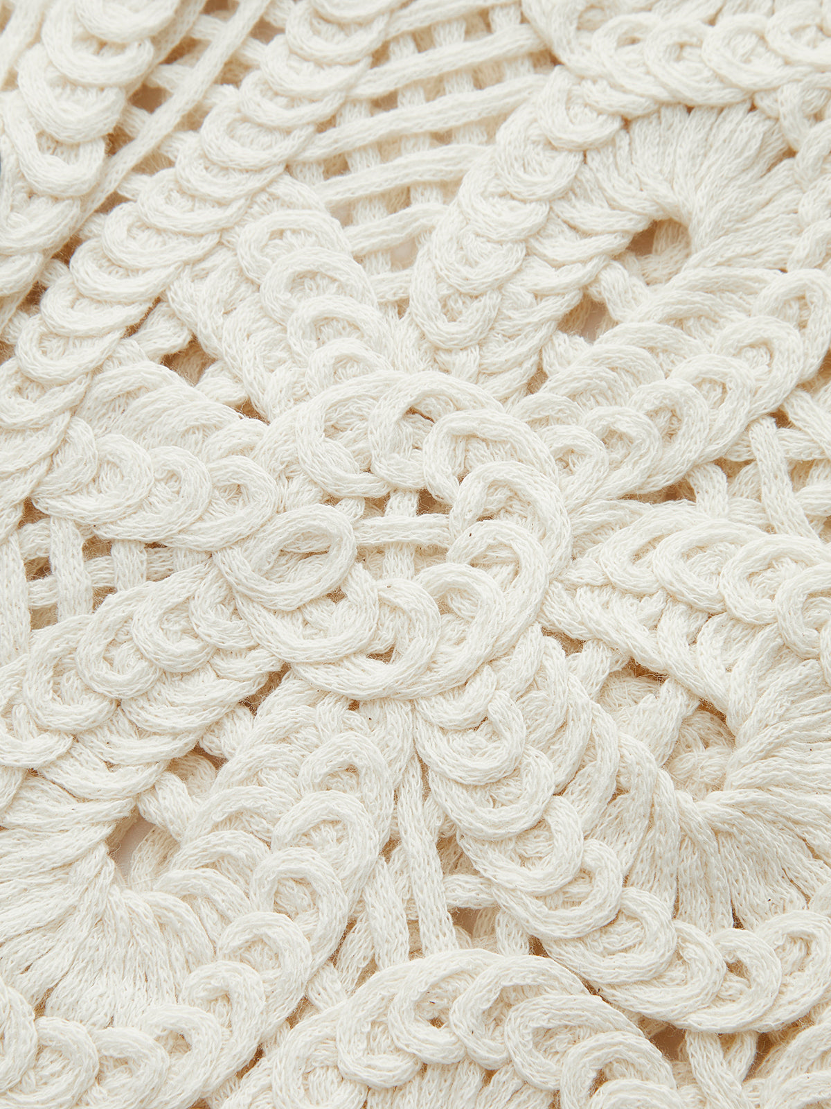 Close-up of floral crochet pattern on vest