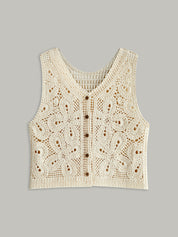 Crocheted vest with floral pattern, front view
