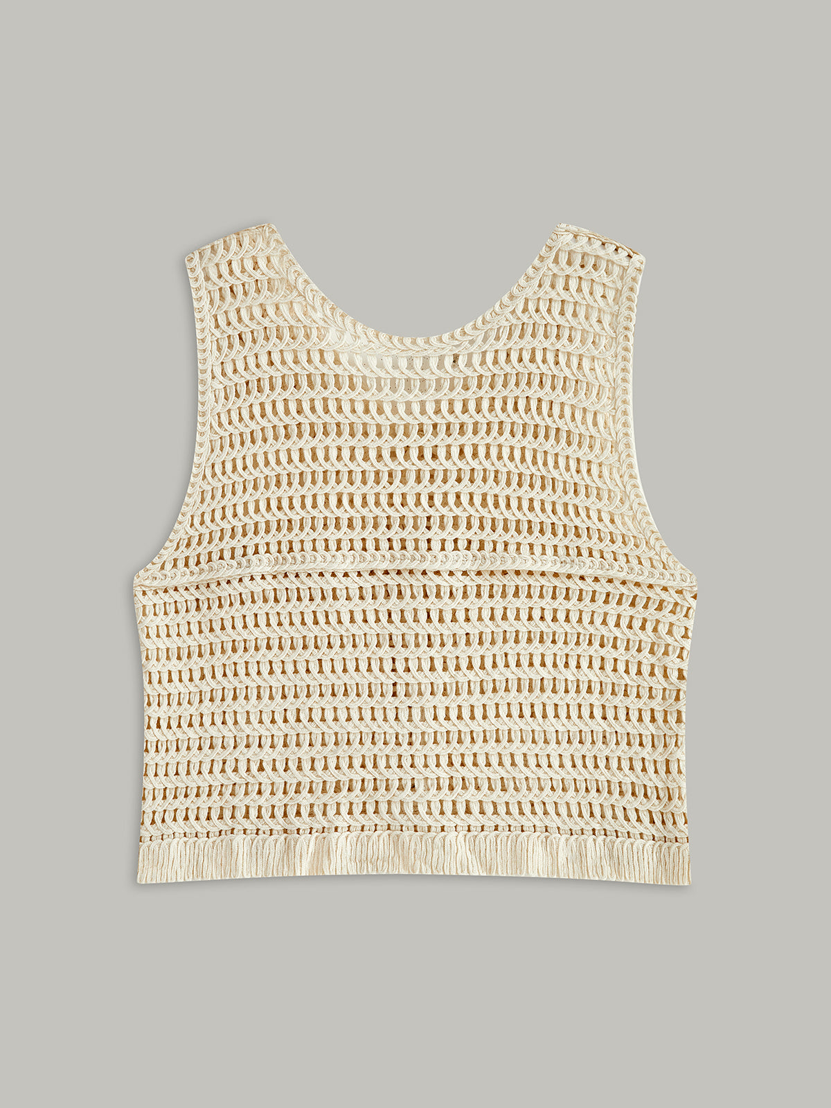 Crocheted vest with circular pattern, side view