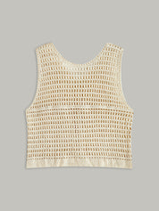 Crocheted vest with circular pattern, side view