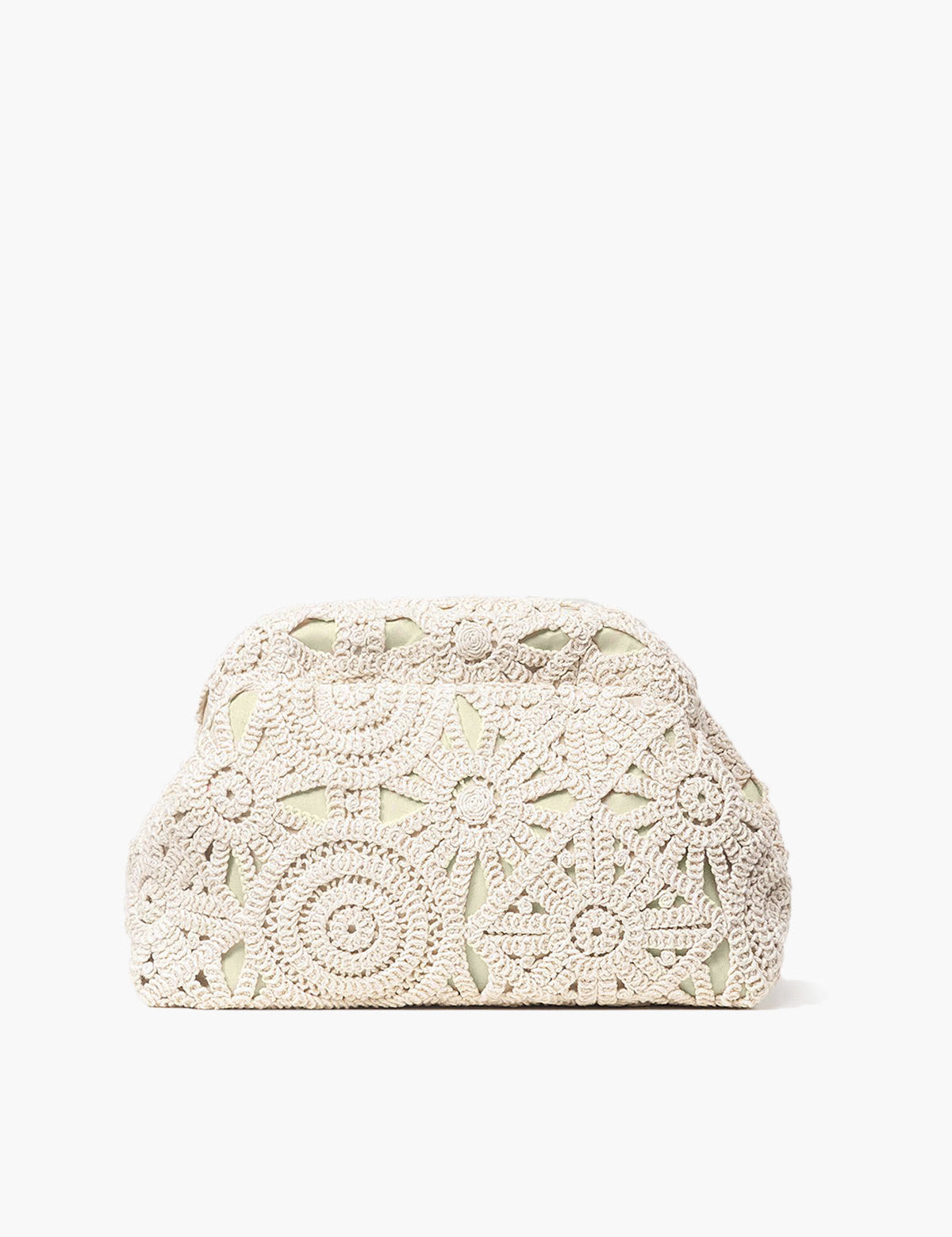 Crochet clutch bag white front view