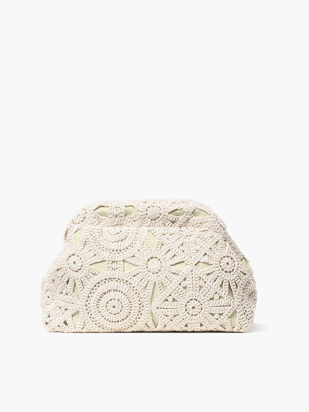 Crochet clutch bag white front view