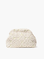 Crochet clutch bag white front view