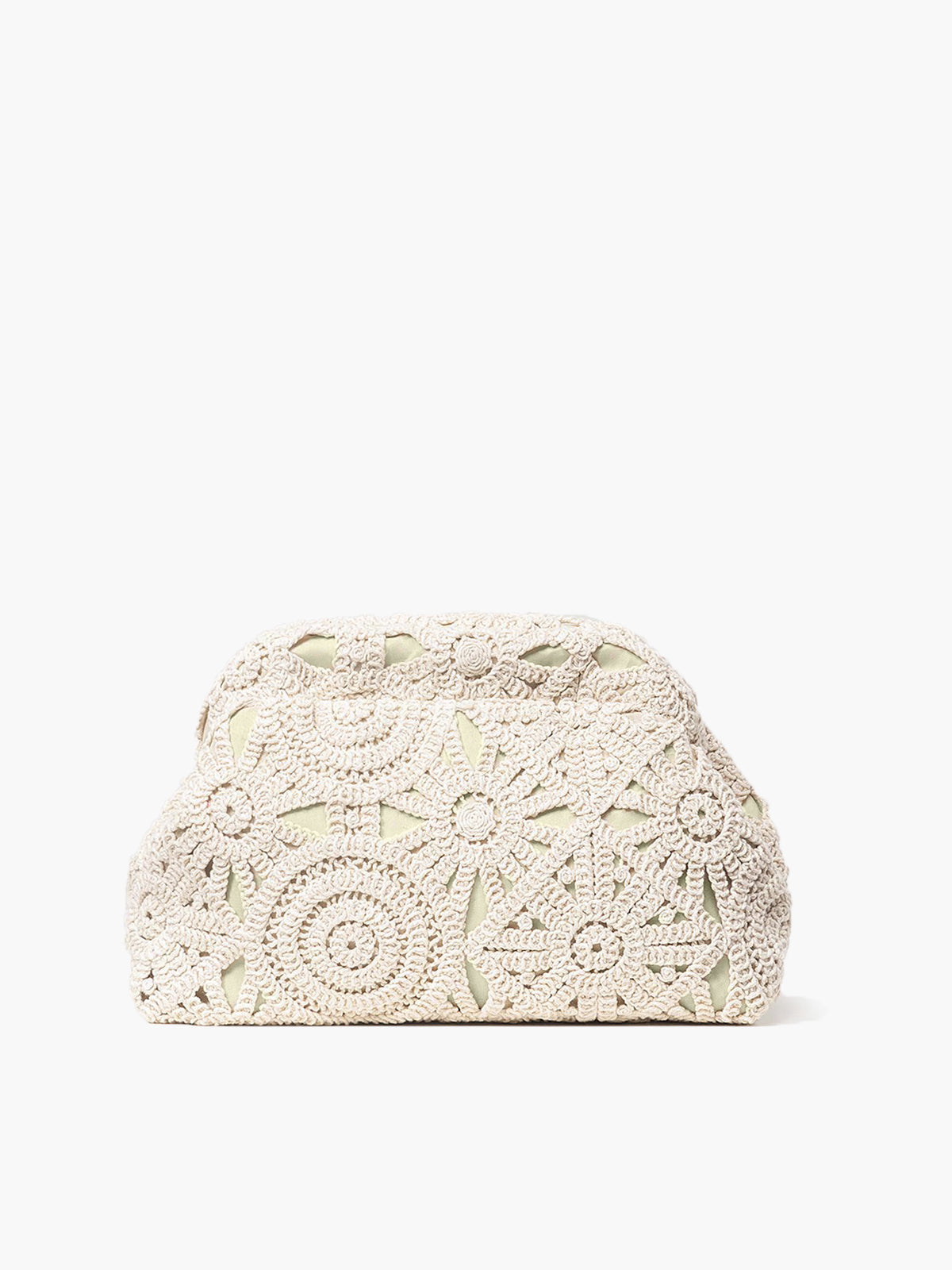 Crochet clutch bag white front view