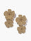 Beige woven raffia double flower drop earrings front view