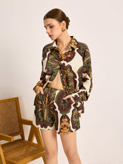 Luxe summer set with vintage print, side profile
