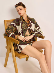 Luxe summer set with vintage print, front view